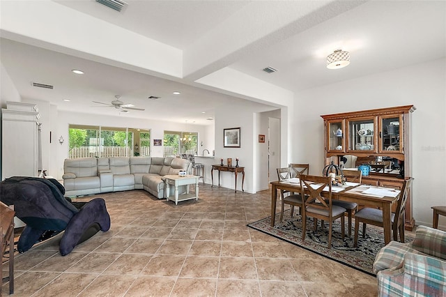 living room with ceiling fan