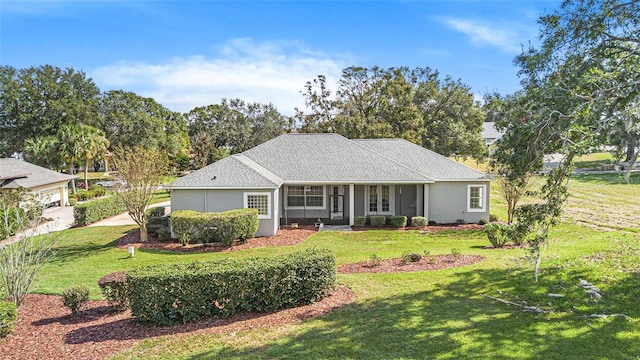 ranch-style house with a front lawn