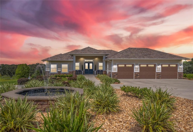 prairie-style house with a garage