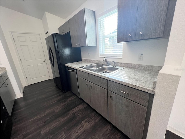 kitchen featuring dishwasher, dark hardwood / wood-style floors, and sink