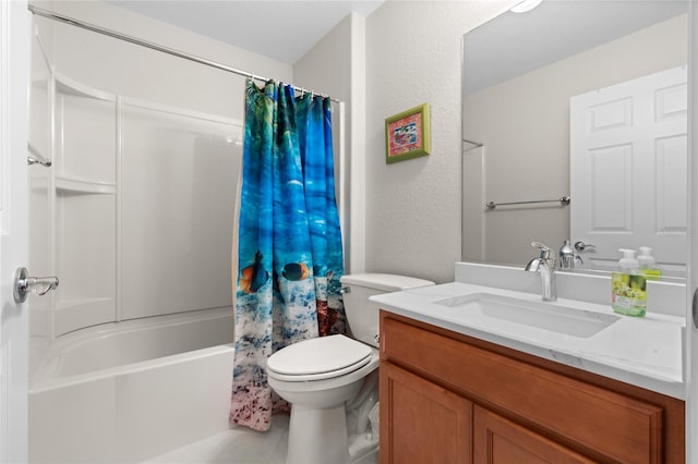 full bathroom featuring vanity, tile patterned flooring, toilet, and shower / bath combo