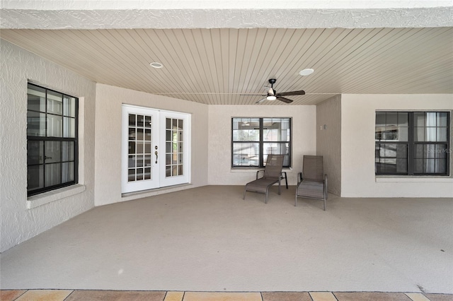 view of patio / terrace with ceiling fan and french doors