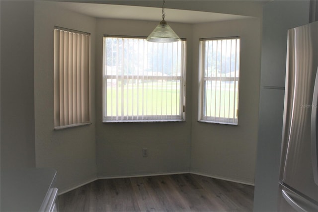 unfurnished dining area with dark hardwood / wood-style flooring