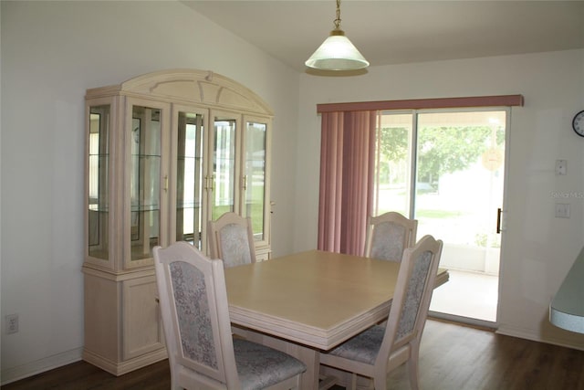 dining space featuring dark wood-type flooring