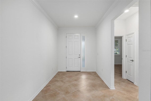 7709 SW 86th Ct, Ocala, FL 34481 - foyer with ornamental molding, light tile patterned flooring, baseboards, and recessed lighting