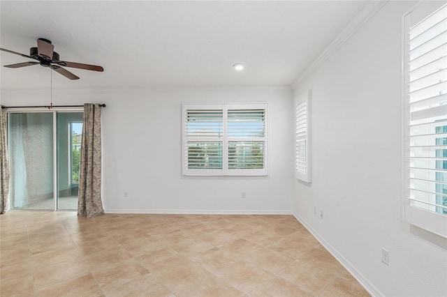 7709 SW 86th Ct, Ocala, FL 34481 - empty room featuring crown molding, ceiling fan, baseboards, light tile patterned flooring, and recessed lighting