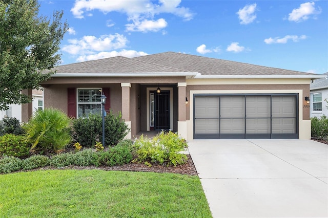 7709 SW 86th Ct, Ocala, FL 34481 - single story home with concrete driveway, a garage, stucco siding, and a front lawn