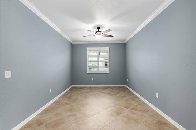 7709 SW 86th Ct, Ocala, FL 34481 - unfurnished room with ceiling fan, crown molding, light tile patterned flooring, and baseboards