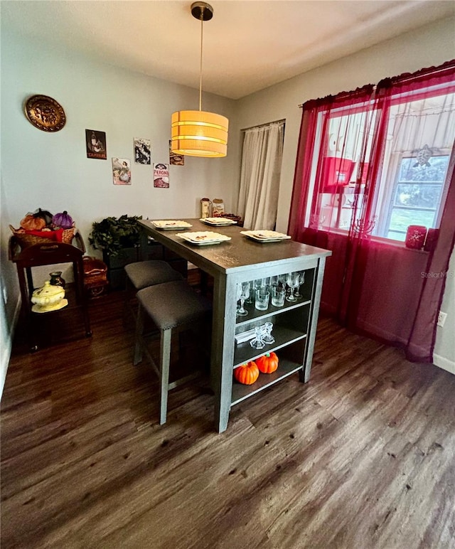 dining area with dark wood-type flooring