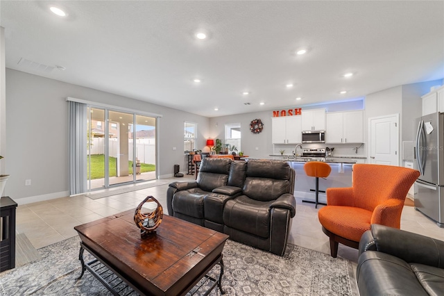 tiled living room with sink