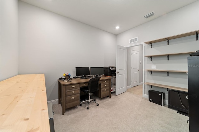 view of carpeted home office