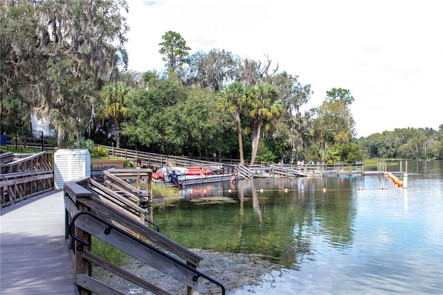 view of dock with a water view