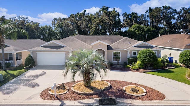 single story home with a front lawn and a garage