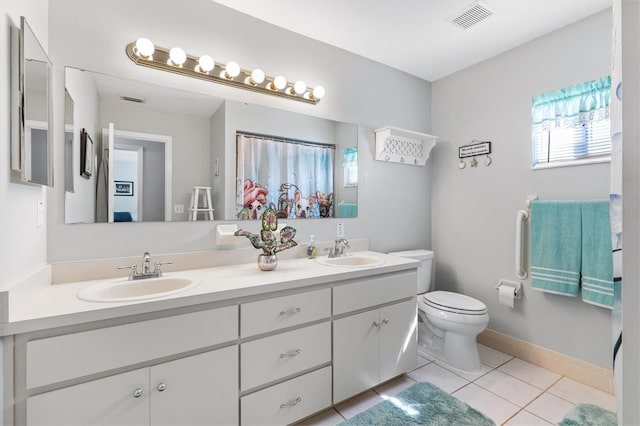 bathroom featuring tile patterned flooring, vanity, and toilet