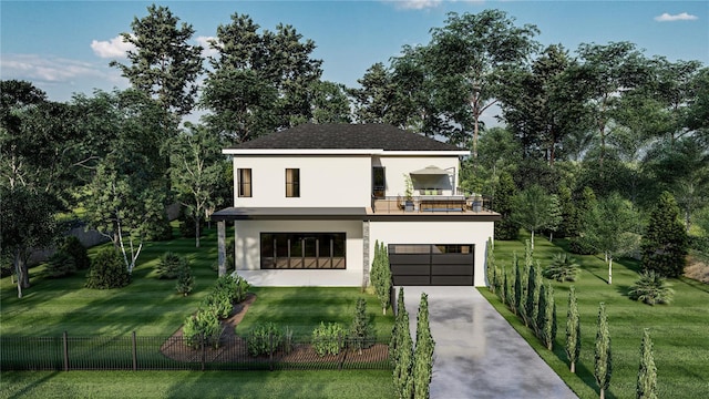 view of front of home featuring a front yard and a garage