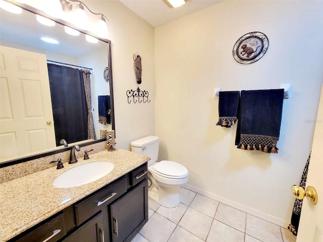 bathroom with vanity, tile patterned flooring, and toilet