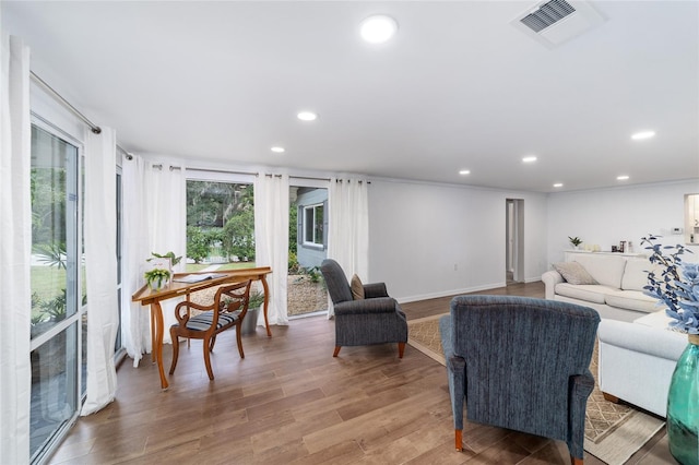 living room with wood-type flooring