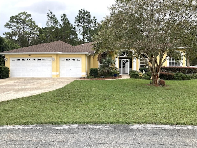 view of front of home featuring a front lawn and a garage