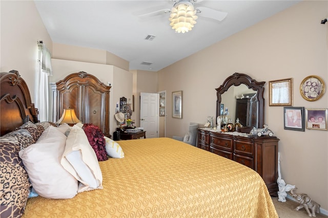 bedroom featuring carpet and ceiling fan