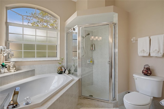 bathroom with independent shower and bath and toilet