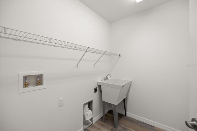 laundry area featuring wood-type flooring, electric dryer hookup, and washer hookup