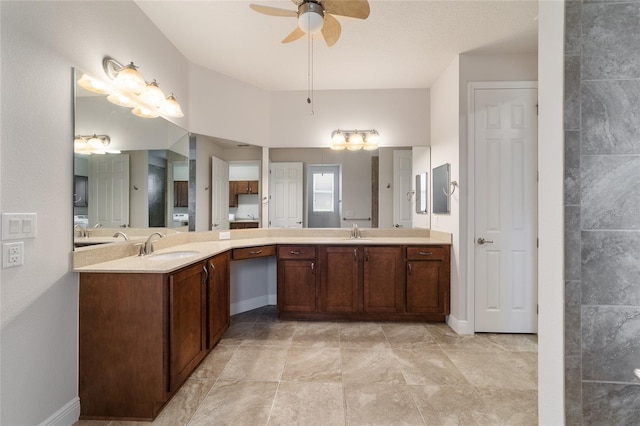 bathroom with vanity and ceiling fan