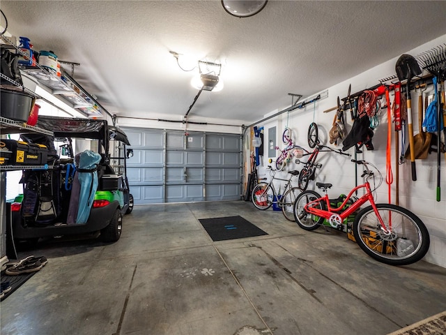 garage with a garage door opener and electric panel