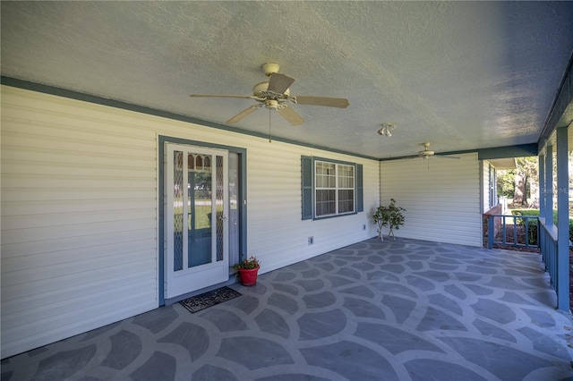 view of patio featuring a porch and ceiling fan