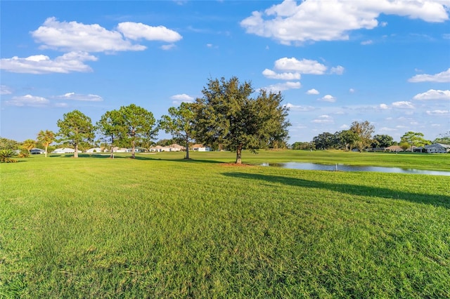 view of yard with a water view