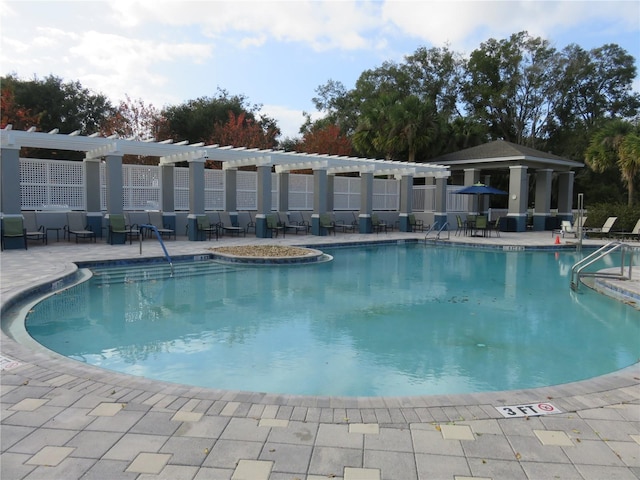 view of swimming pool featuring a patio area