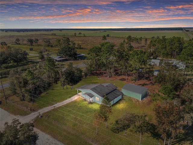 aerial view at dusk with a rural view