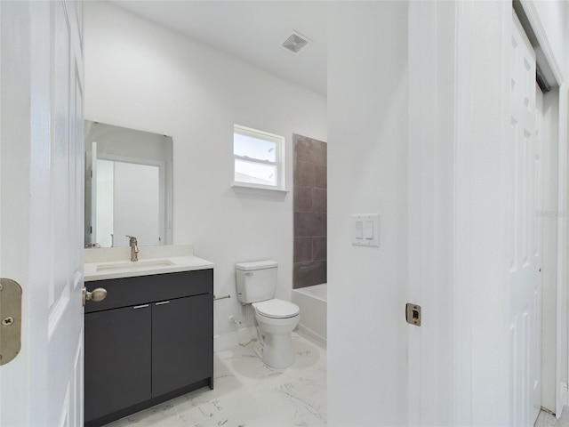 full bathroom featuring shower / tub combination, vanity, and toilet