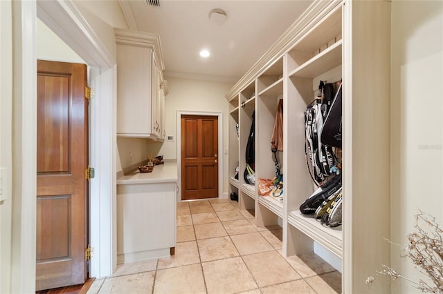 mudroom with crown molding