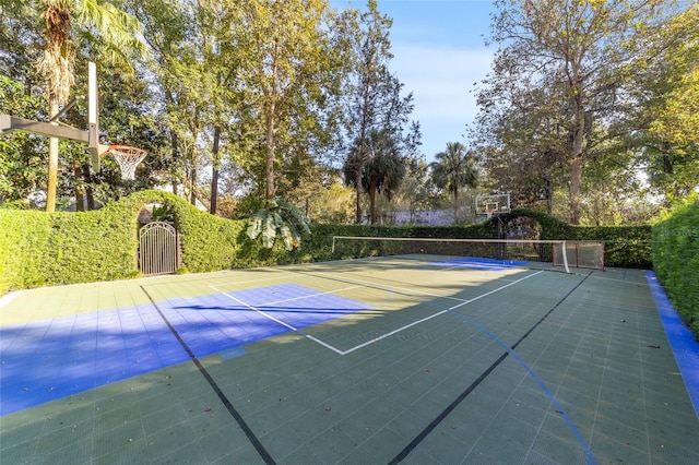 view of tennis court with basketball court