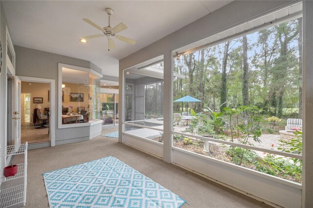 sunroom featuring plenty of natural light and a ceiling fan