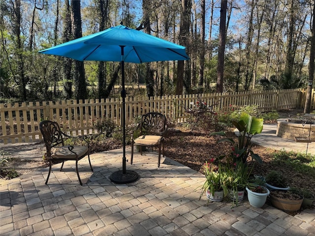 view of patio featuring fence