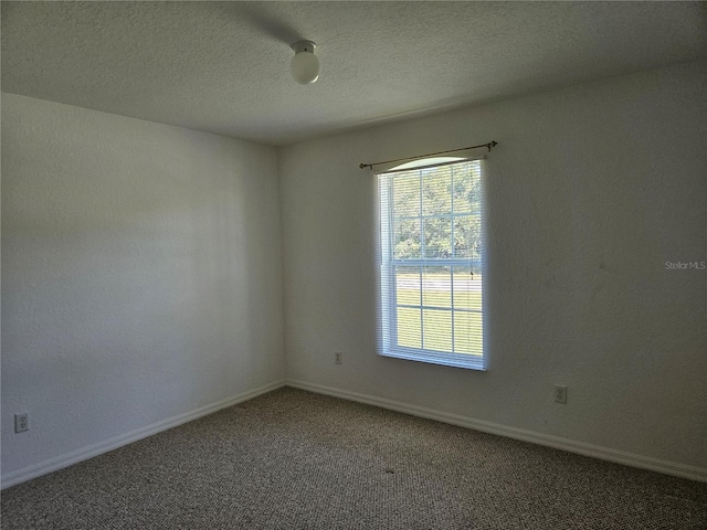 empty room with baseboards, carpet, and a textured ceiling