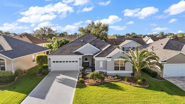 view of front facade featuring a front yard and a garage