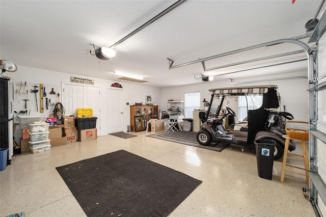 garage with a garage door opener