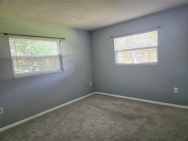 carpeted spare room featuring a textured ceiling and plenty of natural light