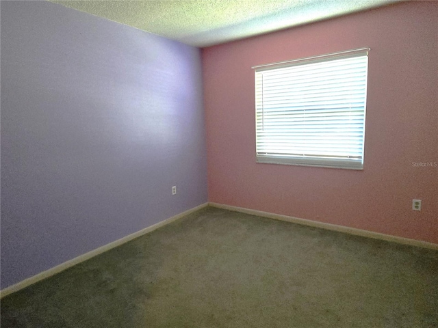 empty room featuring a textured ceiling and carpet floors