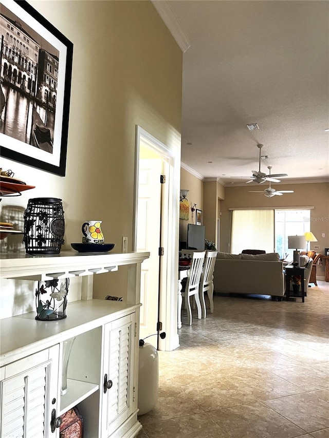 hallway with ornamental molding