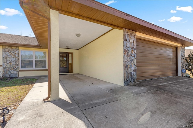 exterior space with a garage