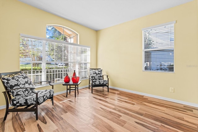 sitting room with light hardwood / wood-style flooring