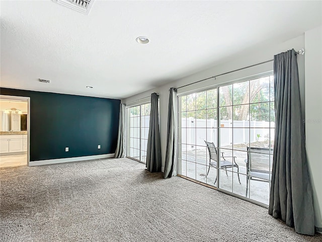 unfurnished room featuring a textured ceiling and carpet