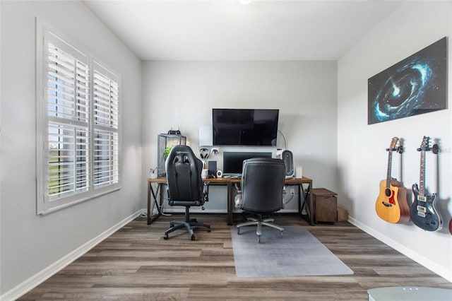 office space featuring a healthy amount of sunlight and hardwood / wood-style floors