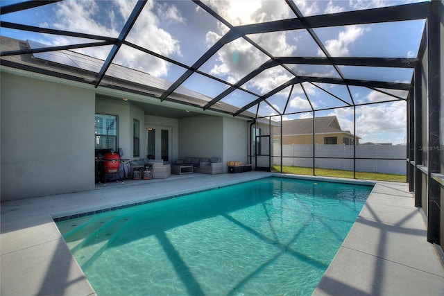 view of pool featuring a patio and a lanai