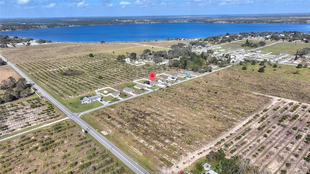 drone / aerial view with a water view and a rural view