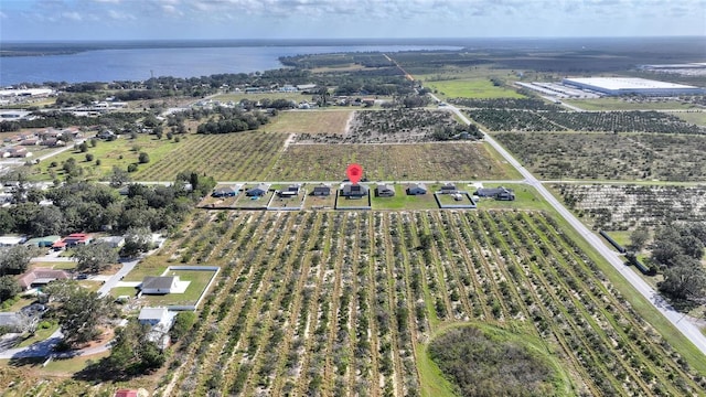 bird's eye view with a rural view and a water view