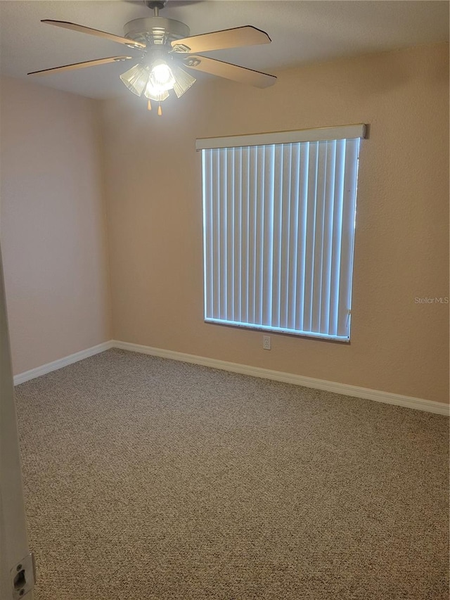 spare room with ceiling fan and carpet floors